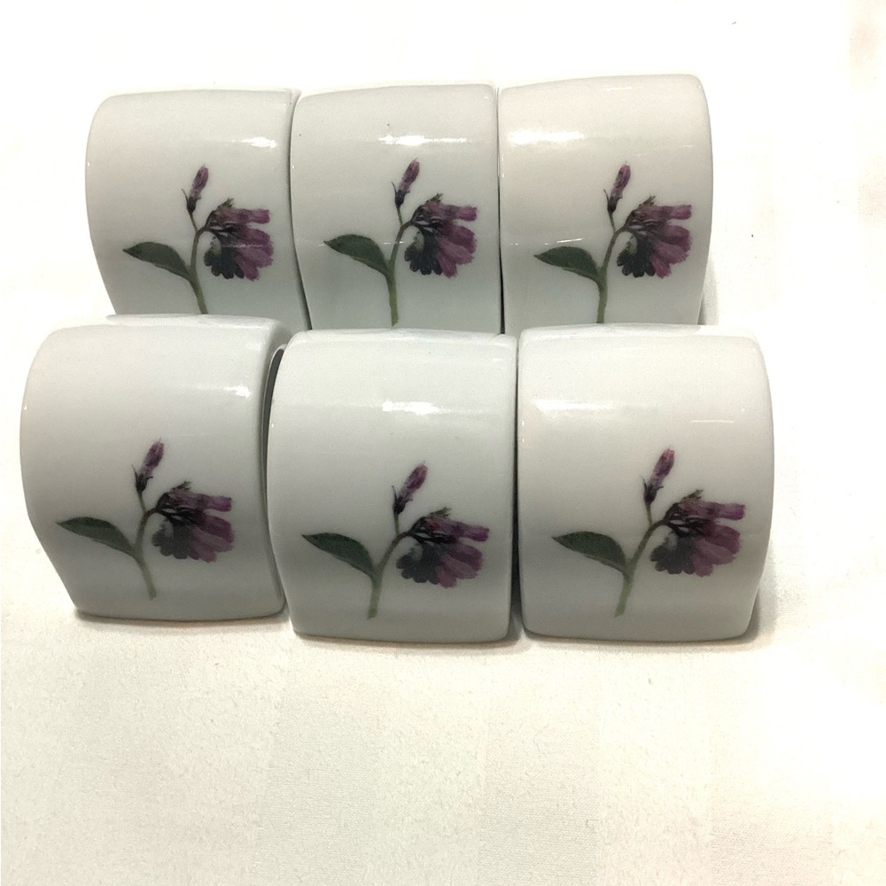 John Hinde 6 Porcelain Napkin Holders Wild Irish Purple Flowers